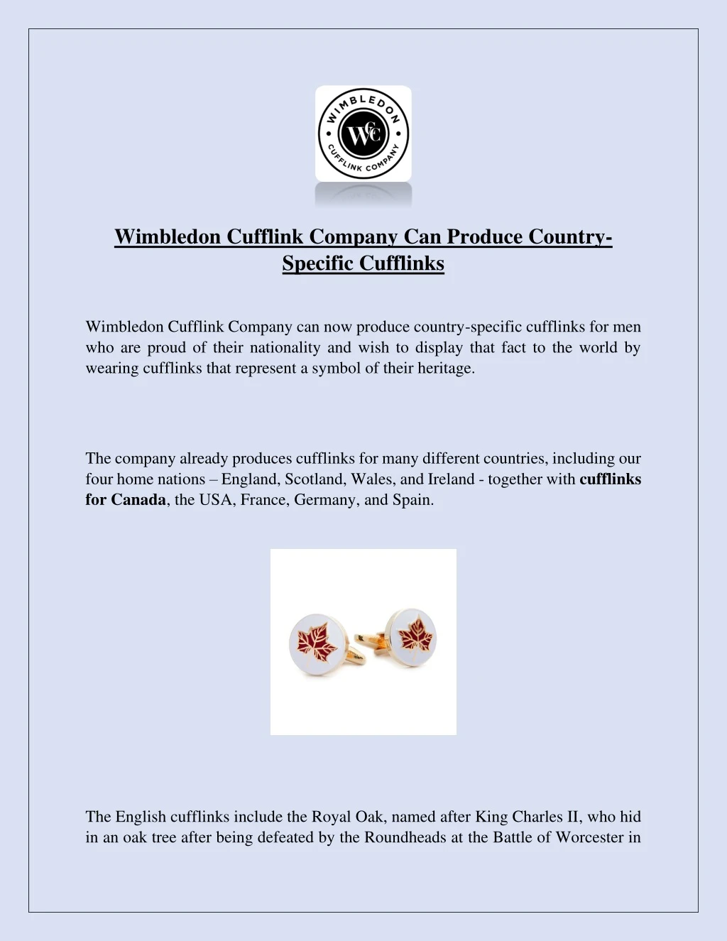 wimbledon cufflink company can produce country