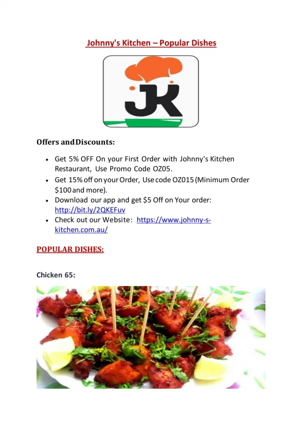 Johnny's Kitchen menu – 5% off – Indian restaurant in Parkside