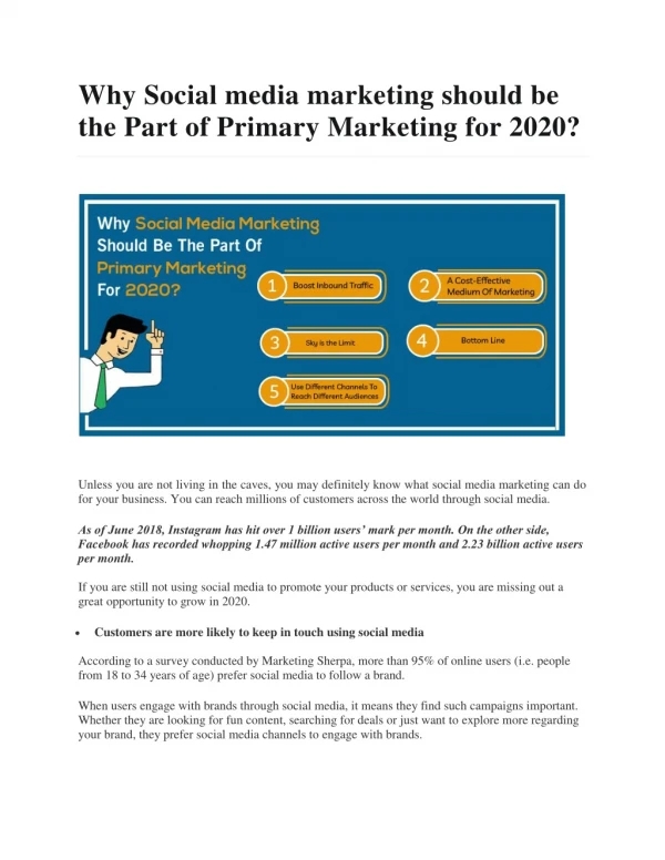 Why Social media marketing should be the Part of Primary Marketing for 2020?