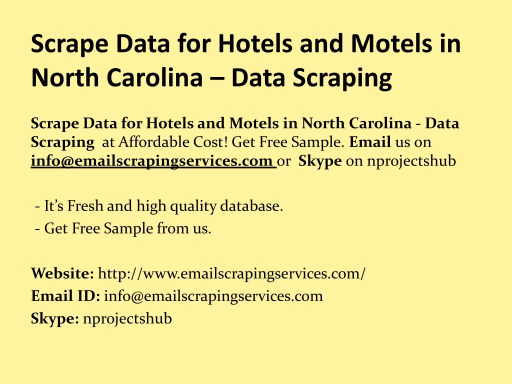 scrape data for hotels and motels in north carolina data scraping
