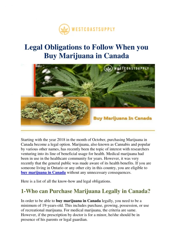 Legal Obligations to Follow When you Buy Marijuana in Canada