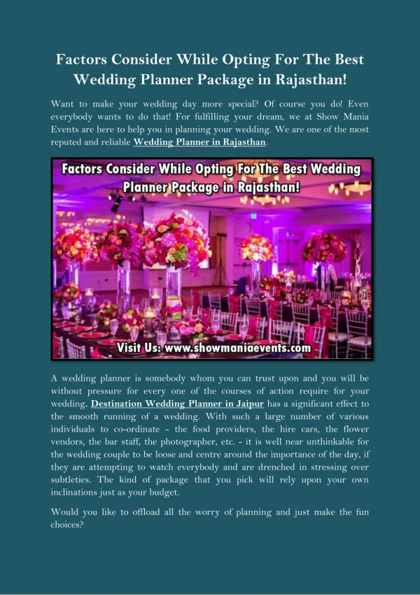 Factors Consider While Opting For The Best Wedding Planner Package in Rajasthan!