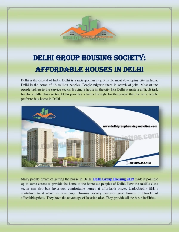 Delhi Group Housing Society: Affordable Houses in Delhi