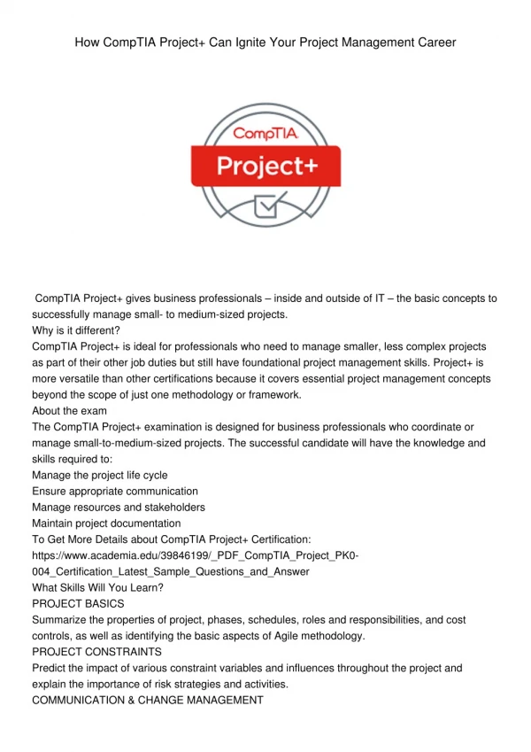 CompTIA Project Certification