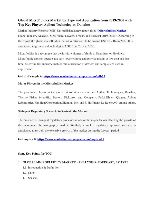 Microfluidics Market statistics, facts and figures 2019-2030