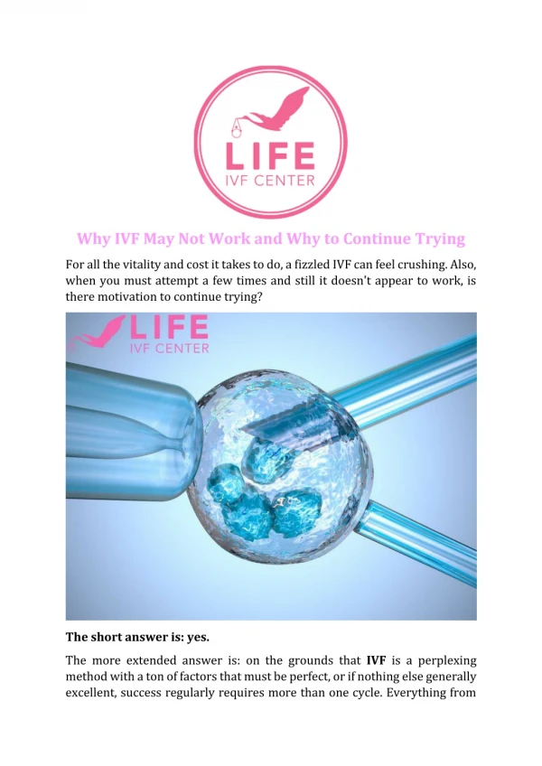 Why IVF May Not Work and Why to Continue Trying