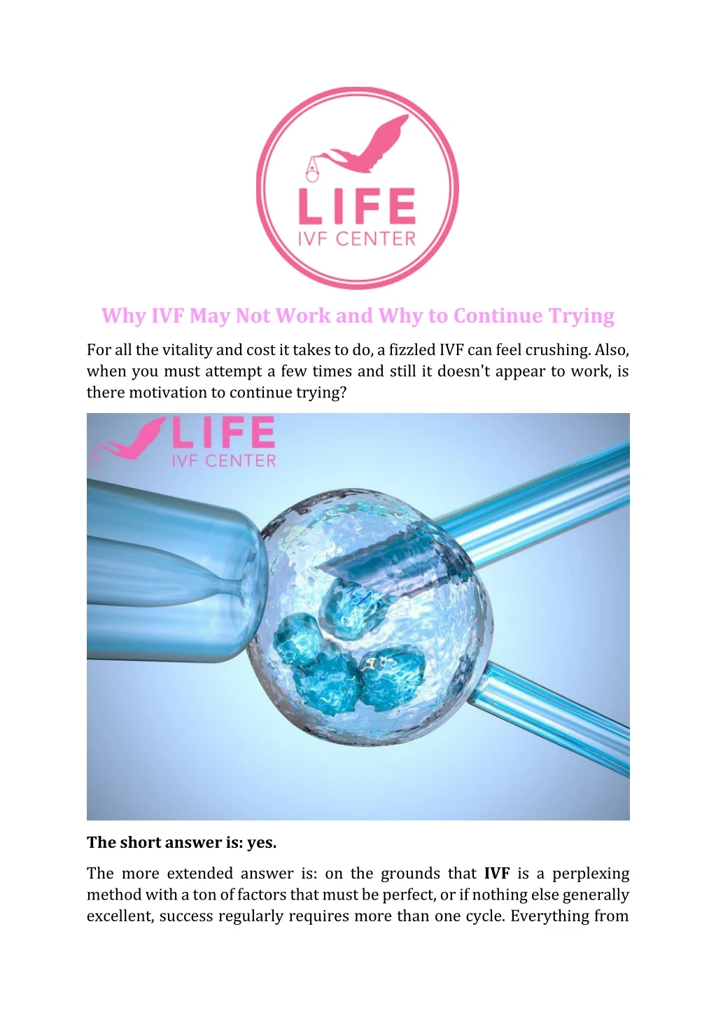 why ivf may not work and why to continue trying