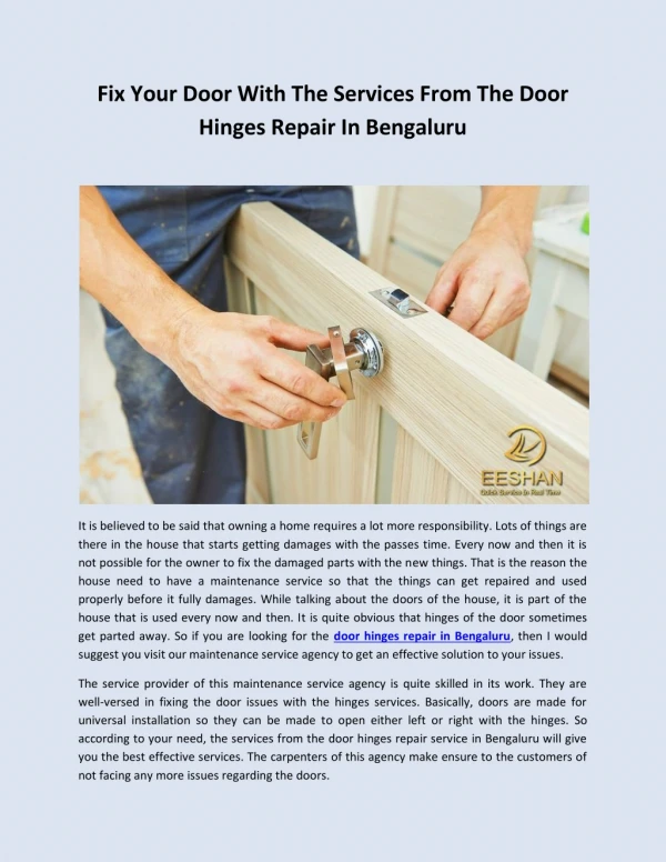 Fix Your Door With The Services From The Door Hinges Repair In Bengaluru