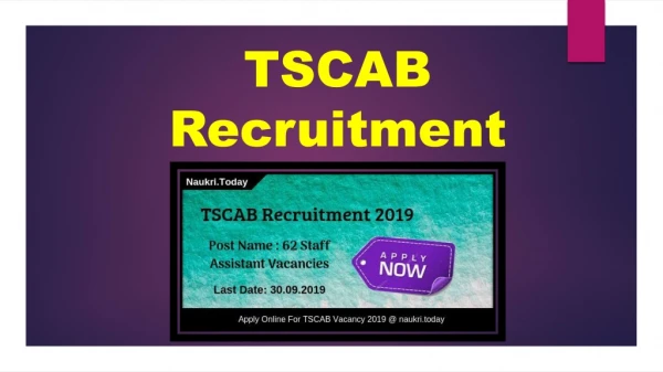 TSCAB Recruitment 2019 Hyderabad For 439 Staff Asst & Manager Post