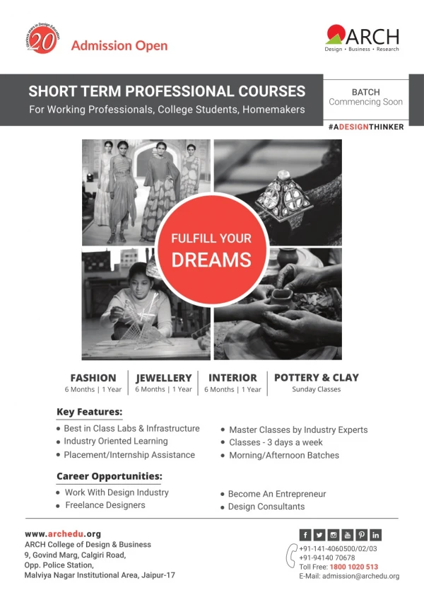 Short Term Professional Courses in Design by ARCH College of Design