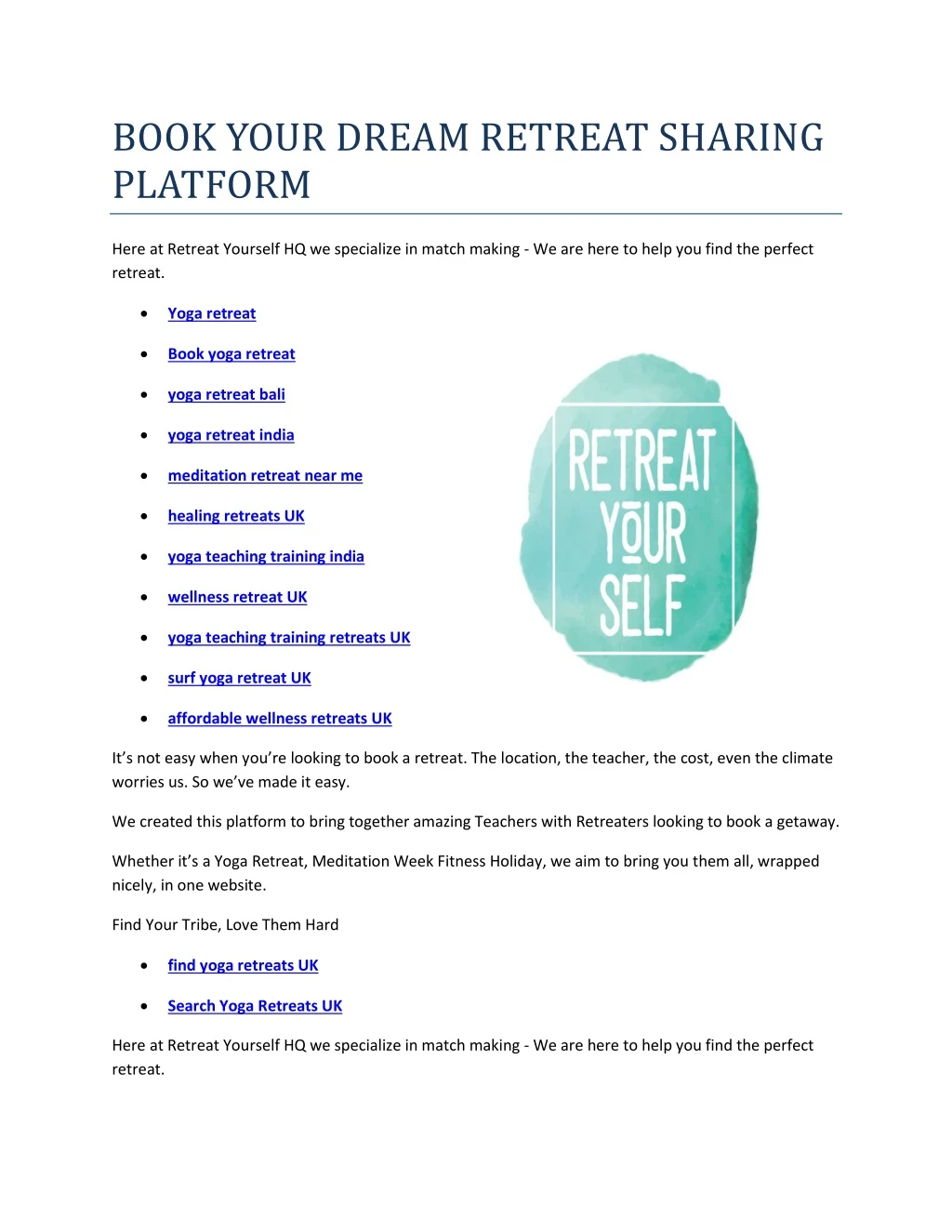 book your dream retreat sharing platform