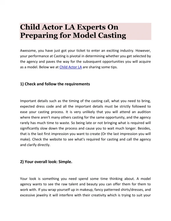 Child Actor LA Experts On Preparing for Model Casting