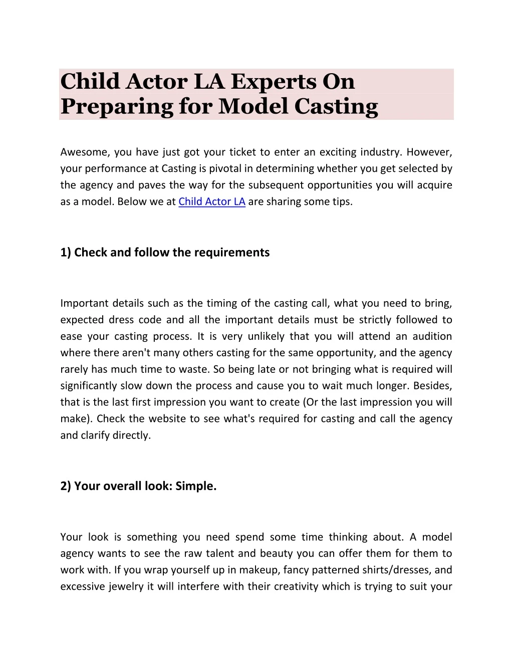 child actor la experts on preparing for model
