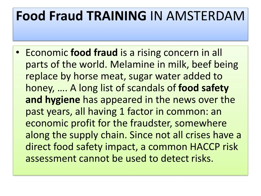 food fraud training in amsterdam
