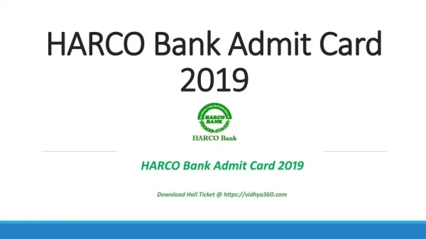 HARCO Bank Admit Card 2019 | Download Call Letter For Clerk Exam