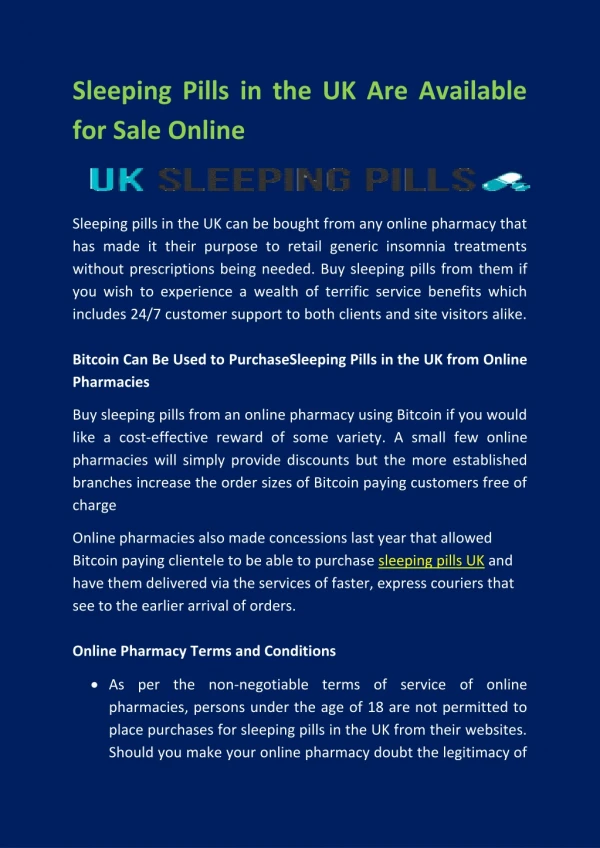 Sleeping Pills UK Are Available for Sale Online