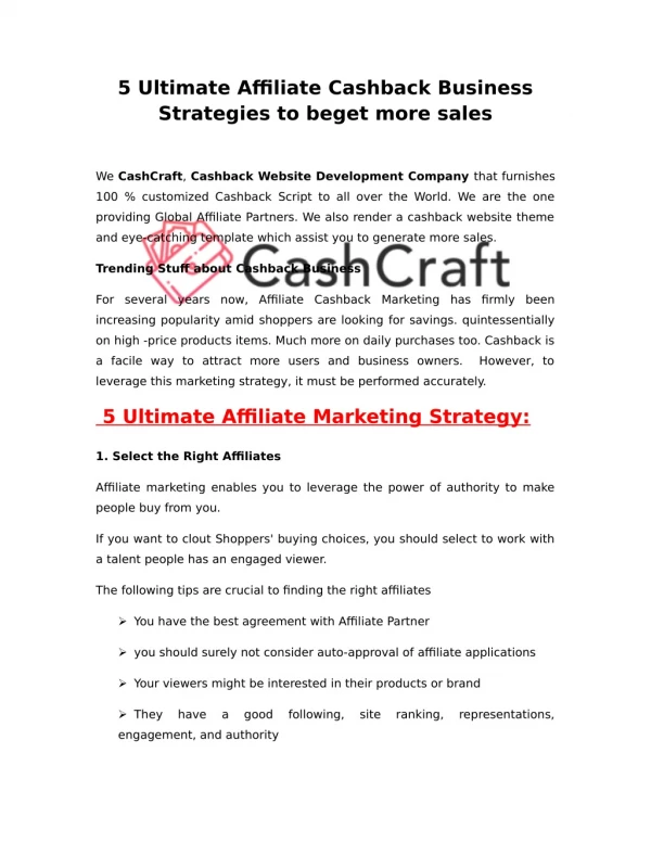 Affiliate Cashback Marketing Strategies
