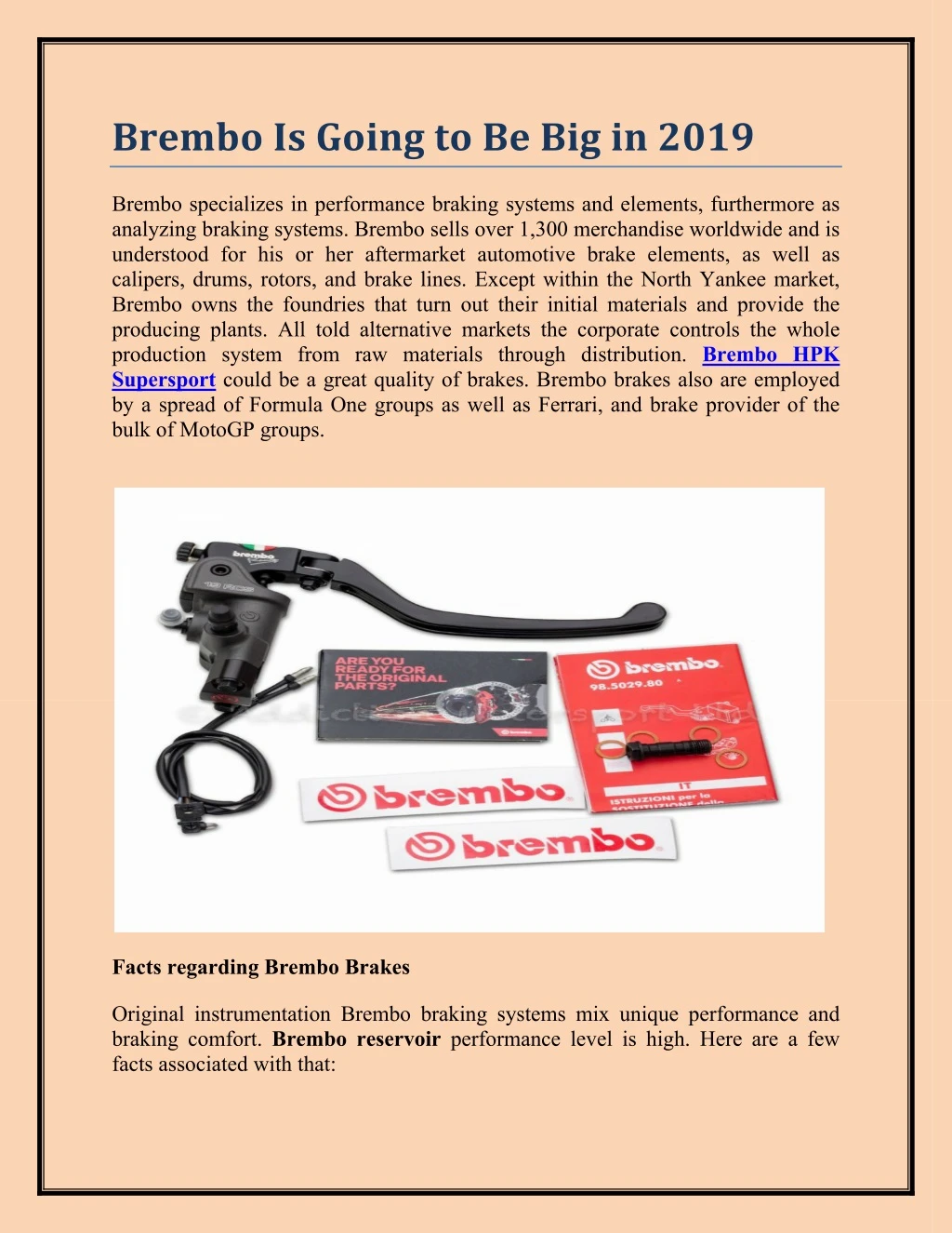 brembo is going to be big in 2019