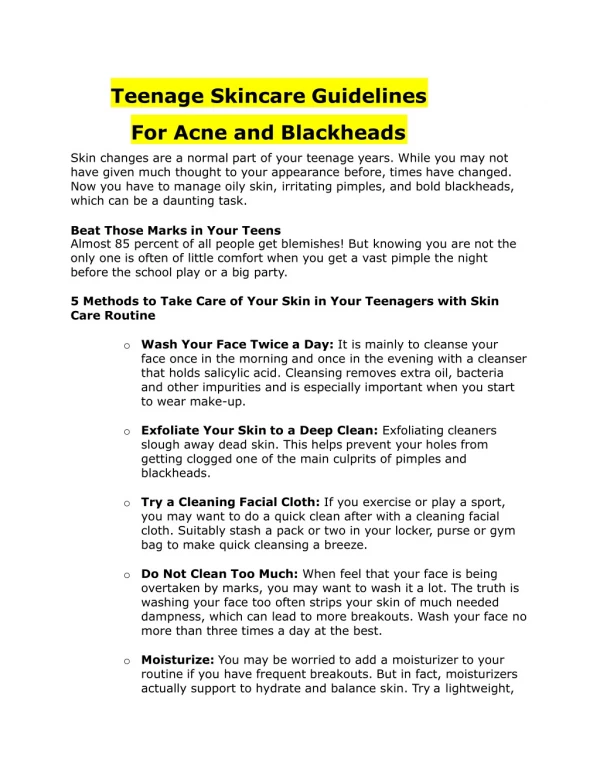 Teenage Skincare Guidelines for Acne and Blackheads