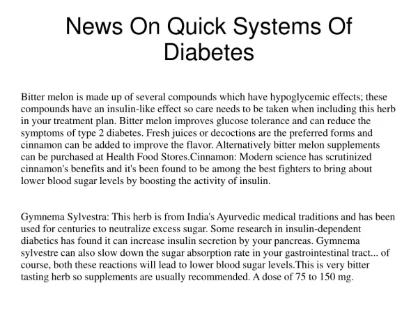 News On Quick Systems Of Diabetes