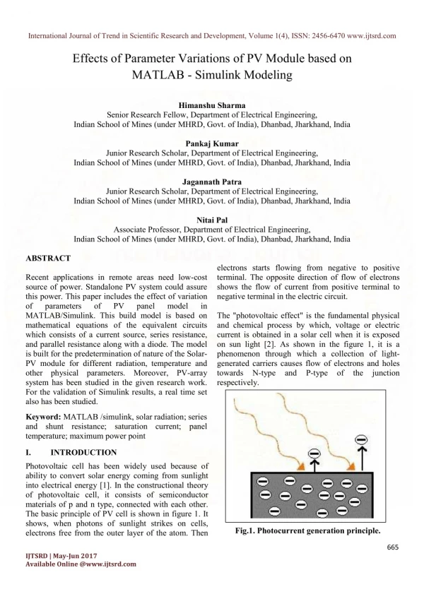 Effects of Parameter Variations of PV Module based on MATLAB Simulink Modeling