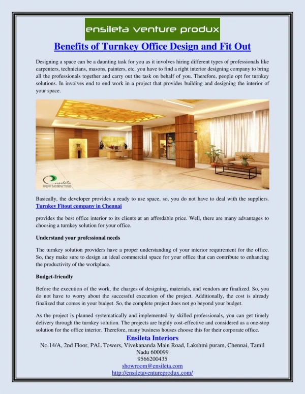 Benefits of Turnkey Office Design and Fit Out