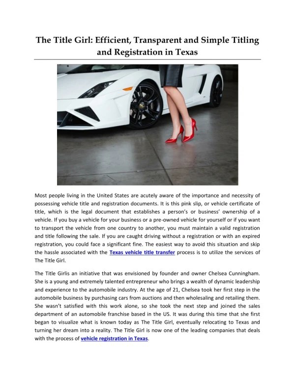 The Title Girl: Efficient, Transparent and Simple Titling and Registration in Texas
