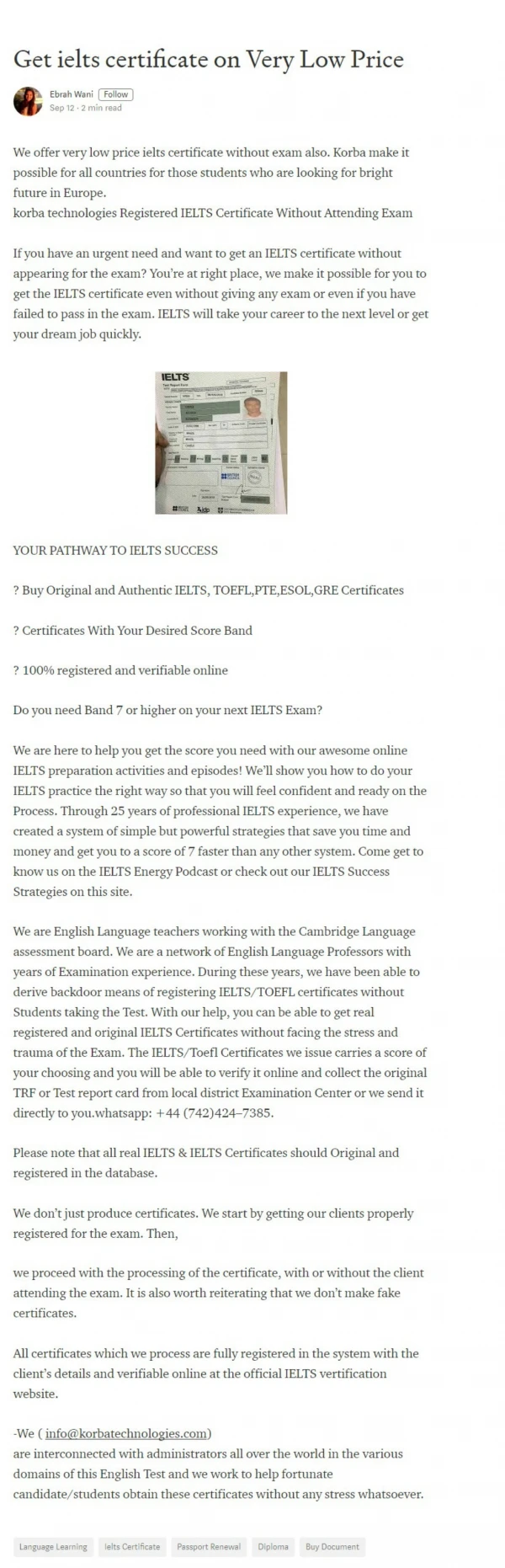 Get ielts certificate on Very Low Price