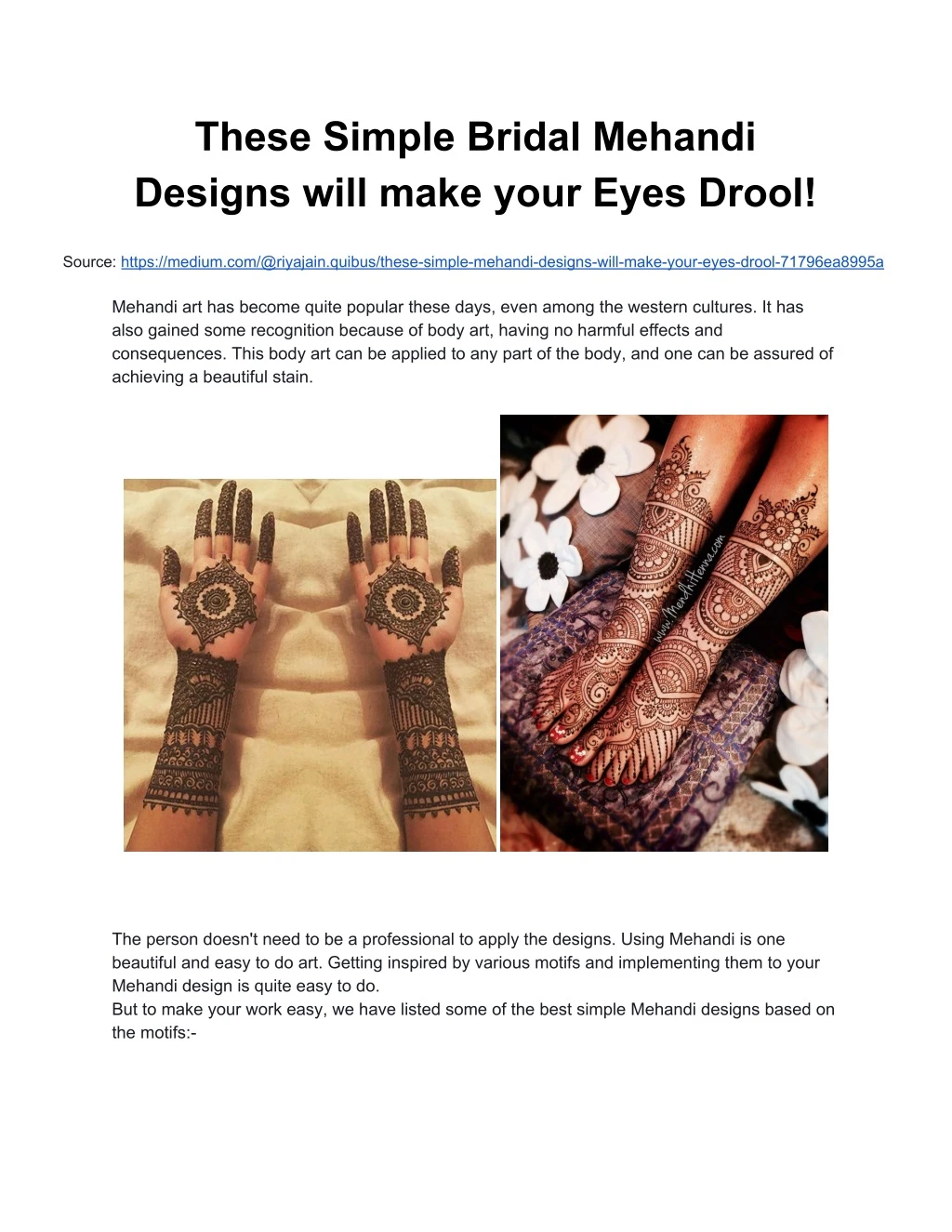these simple bridal mehandi designs will make
