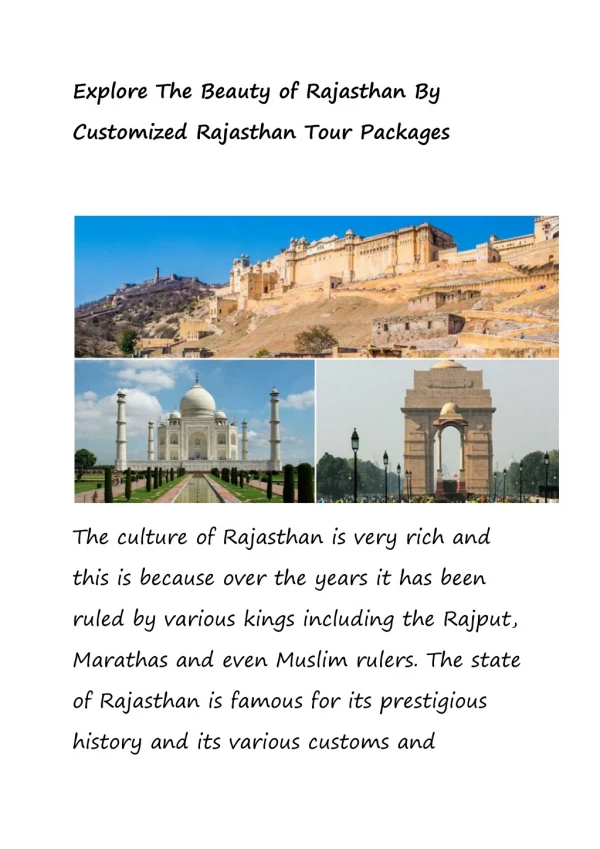 Explore The Beauty of Rajasthan By Customized Rajasthan Tour Packages