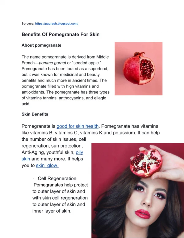 Benefits Of Pomegranate For Skin