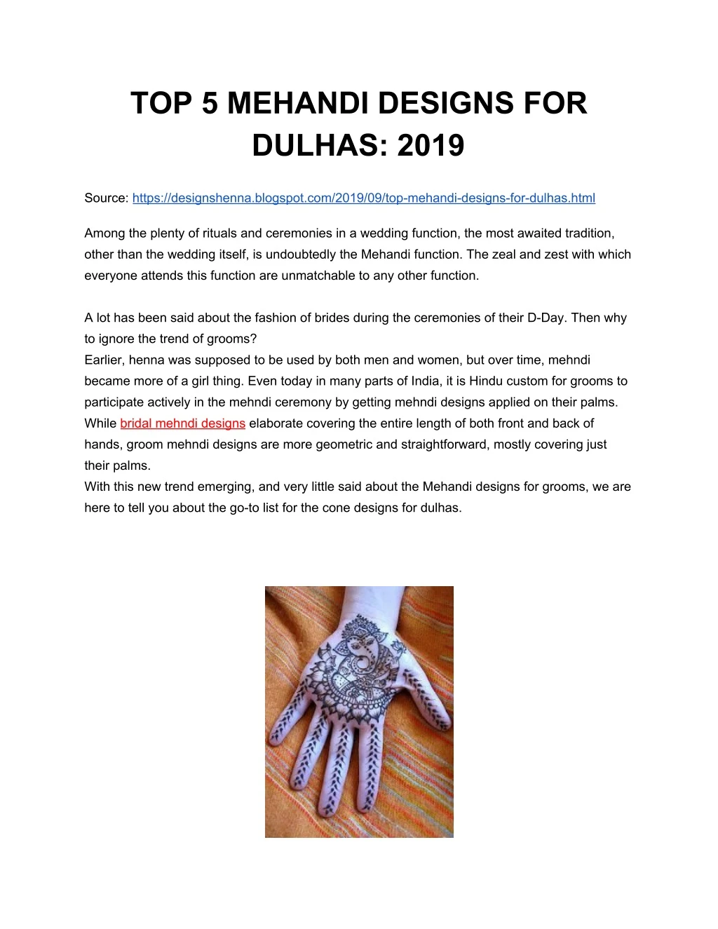 top 5 mehandi designs for dulhas 2019