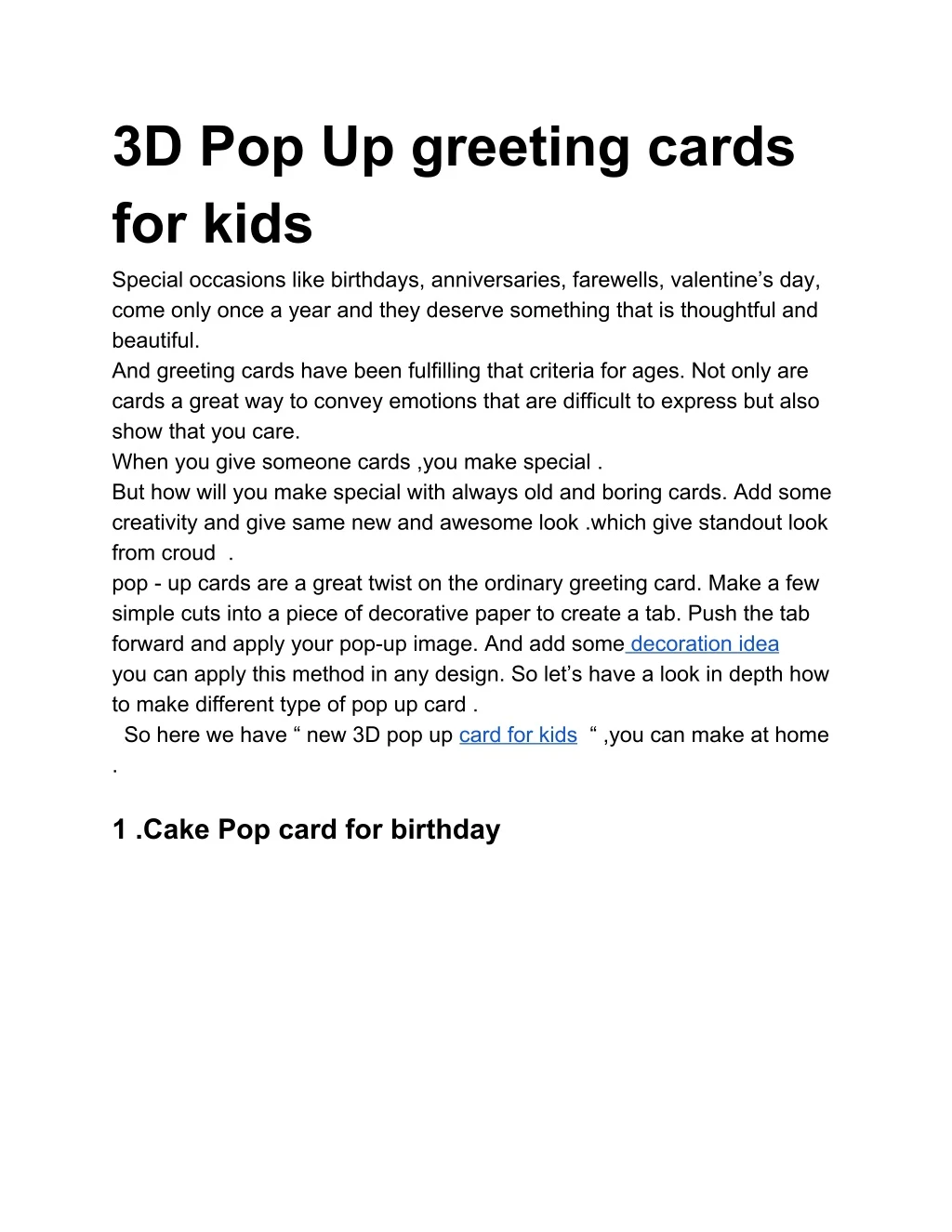 3d pop up greeting cards for kids