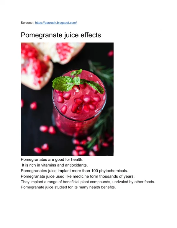 Pomegranate juice effects