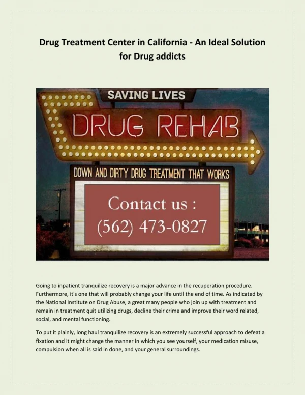 Drug Treatment Center in California - An Ideal Solution For Drug Addicts