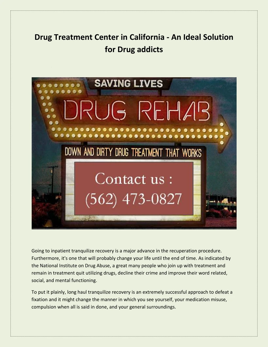drug treatment center in california an ideal