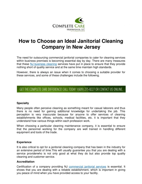 How to Choose an Ideal Janitorial Cleaning Company in New Jersey