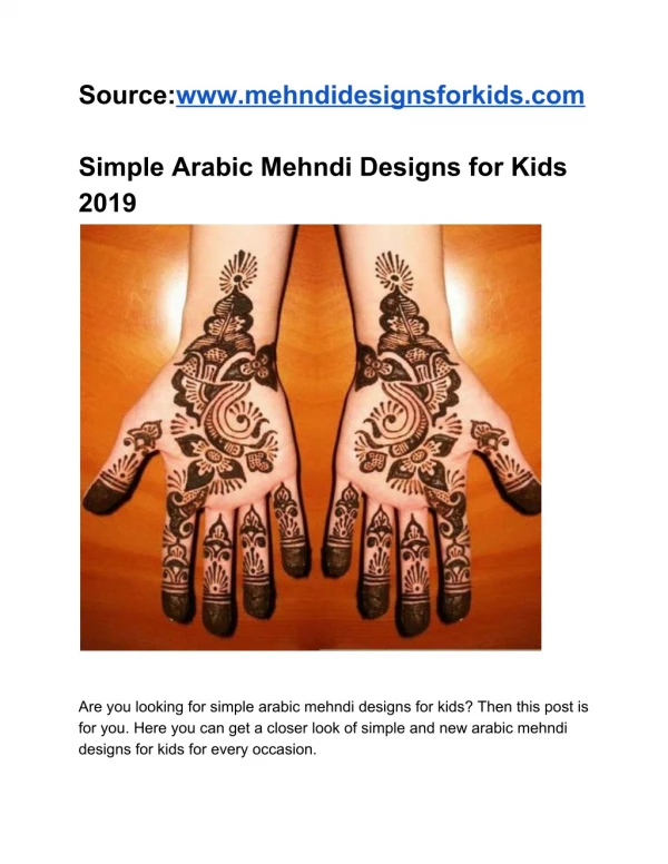 Simple Arabic Mehndi Designs for Kids 2019