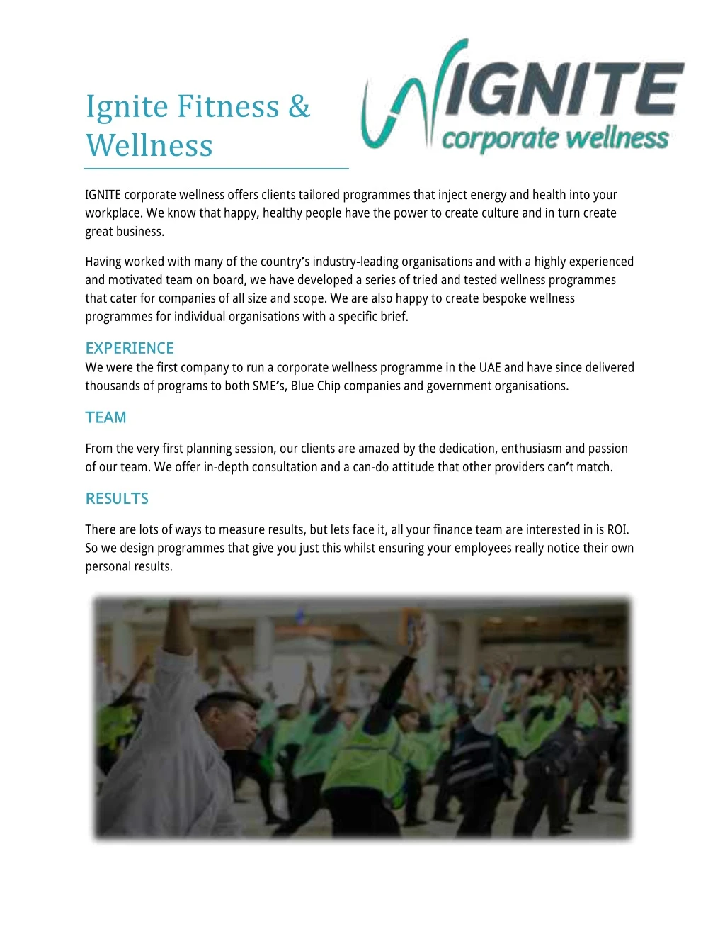 ignite corporate wellness offers clients tailored