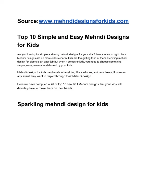 Top 10 Simple and Easy Mehndi Design for kids