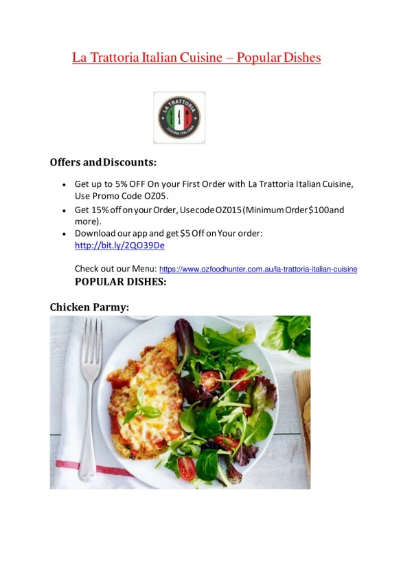 15% Off - La Trattoria Italian Cuisine-Tweed Heads - Order Food Online