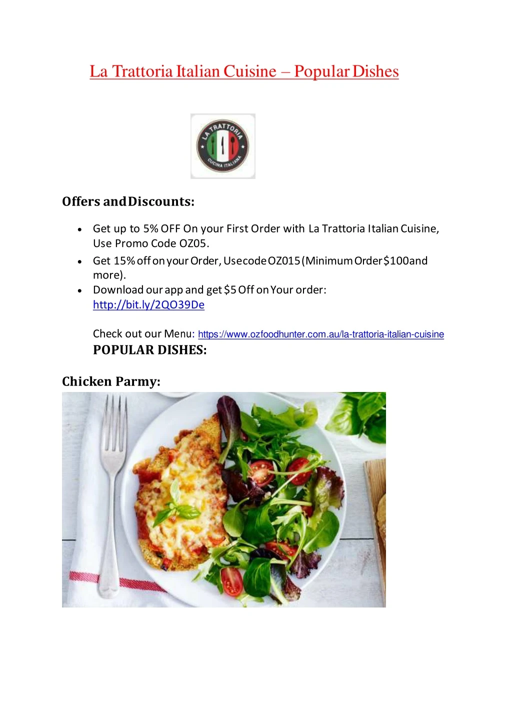 la trattoria italian cuisine popular dishes