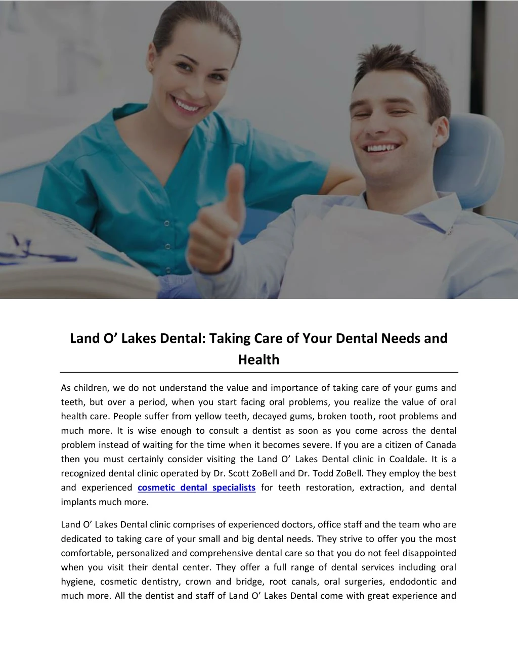 land o lakes dental taking care of your dental
