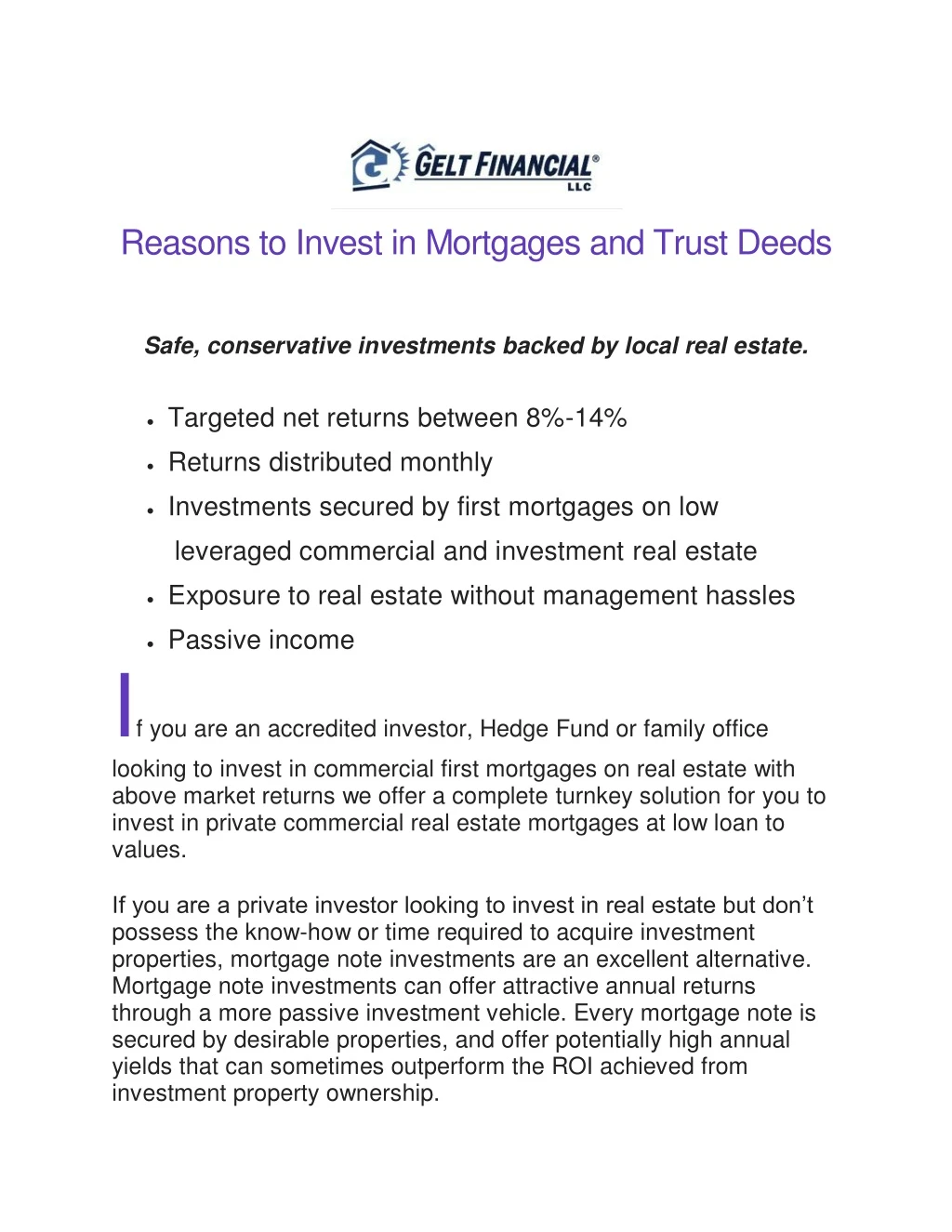 reasons to invest in mortgages and trust deeds