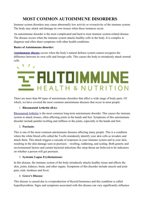 Most Common Autoimmune Disorders