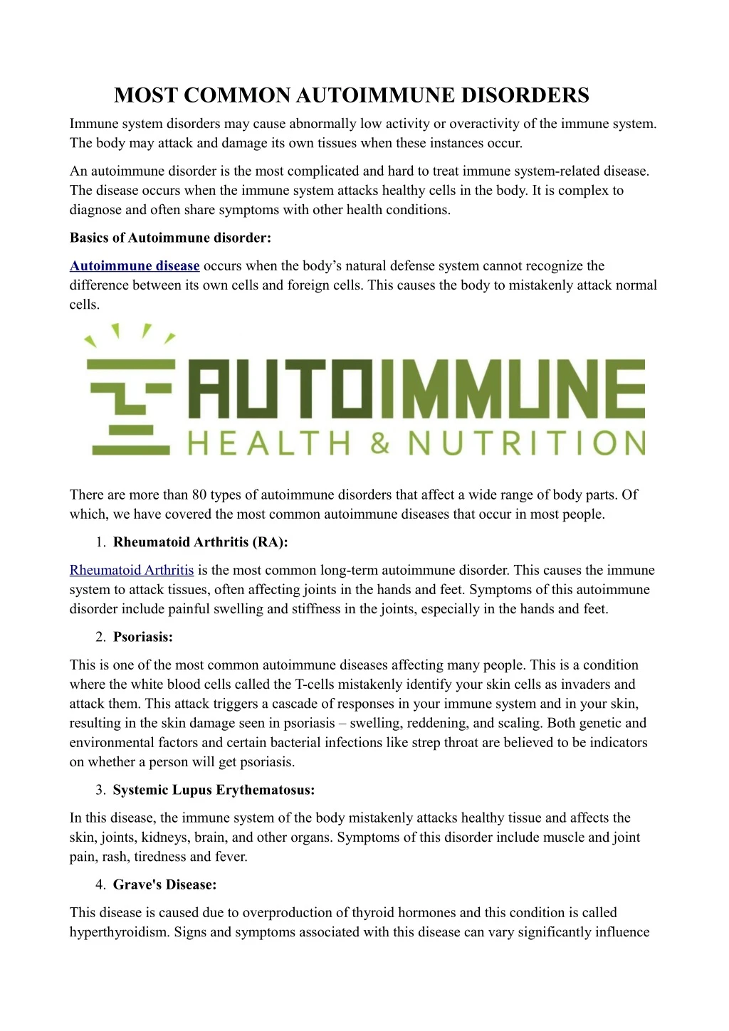 most common autoimmune disorders