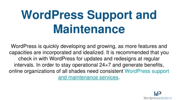 WordPress Support and Maintenance Services - Wordpresswebsite.in
