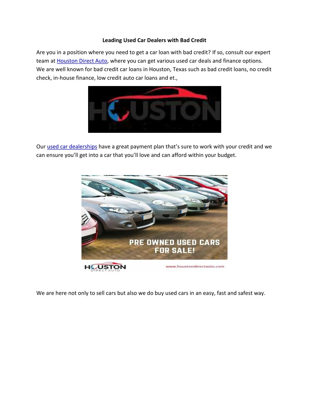 leading used car dealers with bad credit