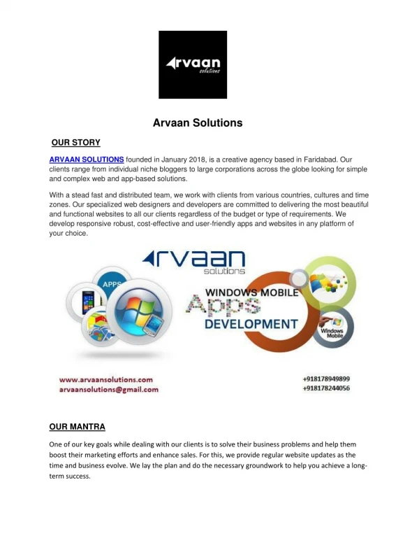 Arvaan Solutions – Mobile App Services in Delhi NCR