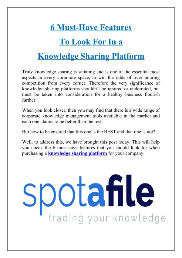 Features to look for in a knowledge sharing platform| Spotafile
